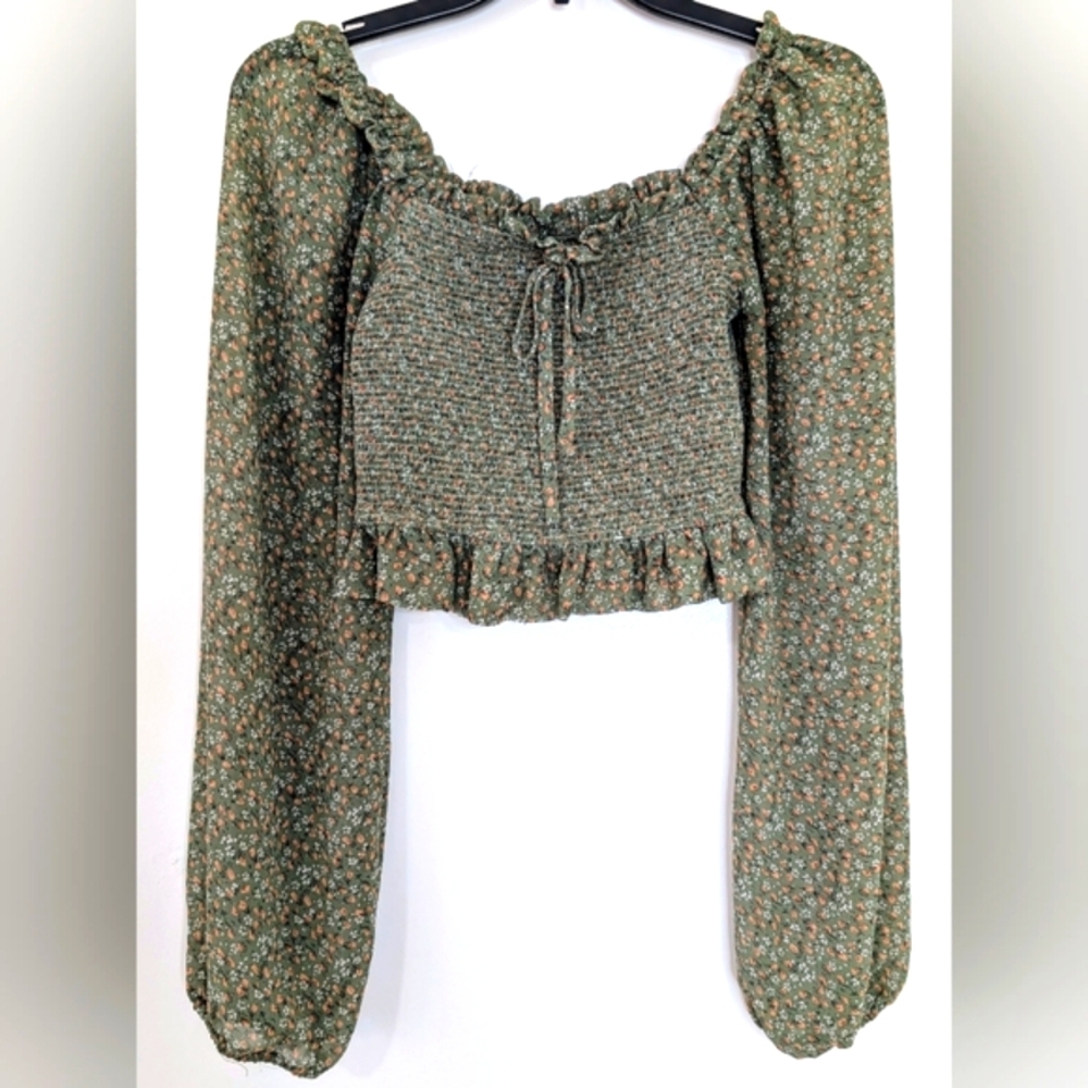 Altar'd State Green Floral Smocked Blouse